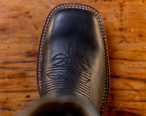 Black Leather Rom Sole Boot on Black Sole