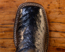Black Full Quill Ostrich Boot with Brown Rom Sole
