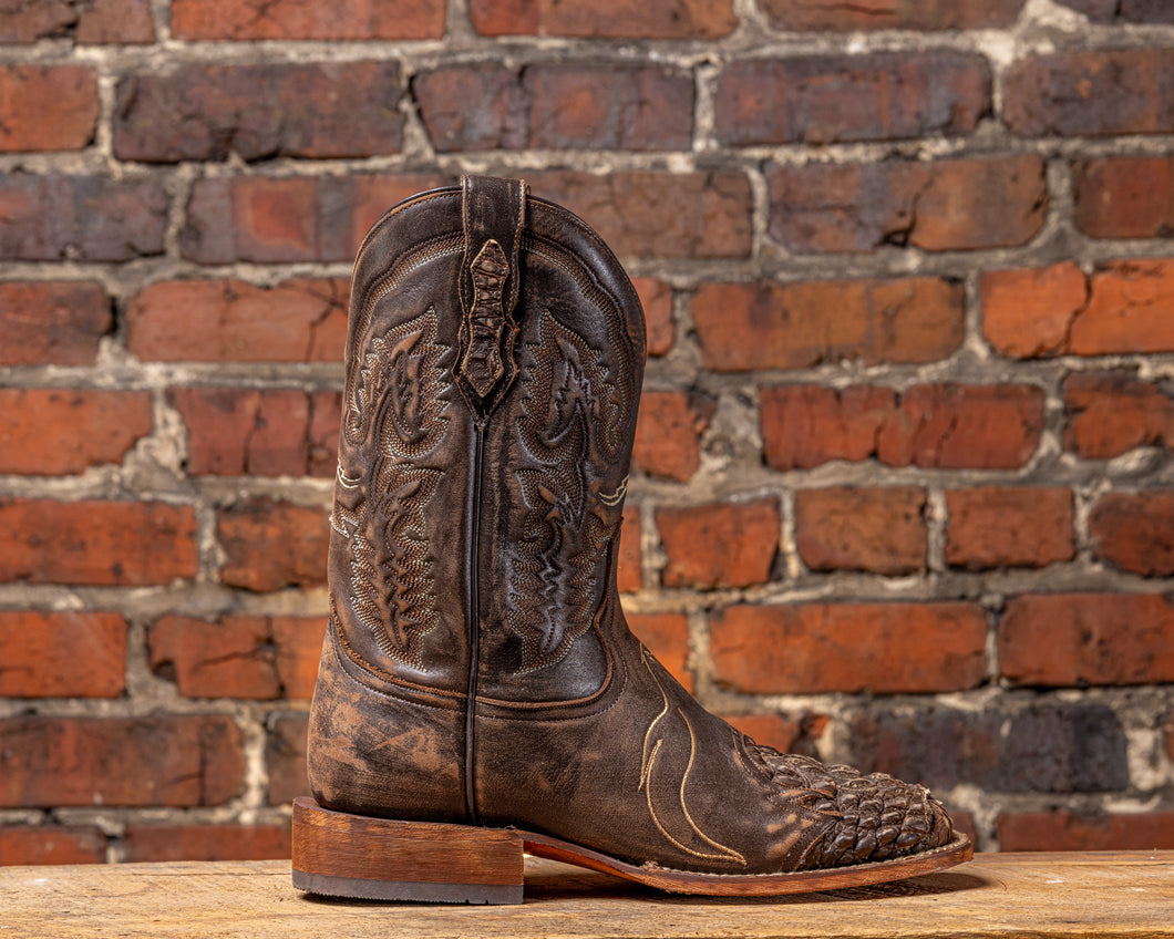 Chocolate Sanded Caiman Saddle Comfort Boot