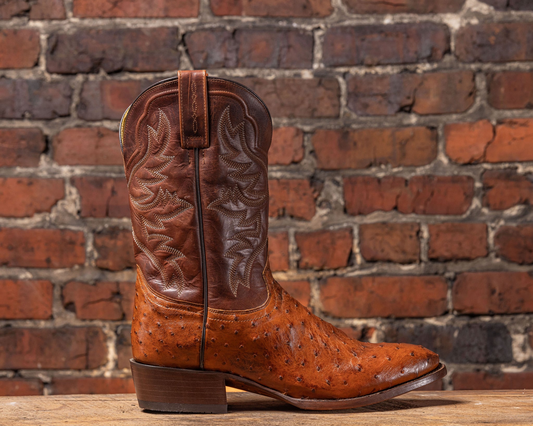 Cognac Ostrich Round Toe Boot on a Leather Sole – LaGrange Leather