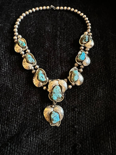 Antique Silver Necklace with Turquoise Stones